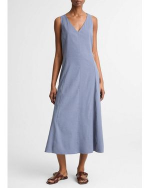 Vince Linen-Blend V-Neck Dress - Purple