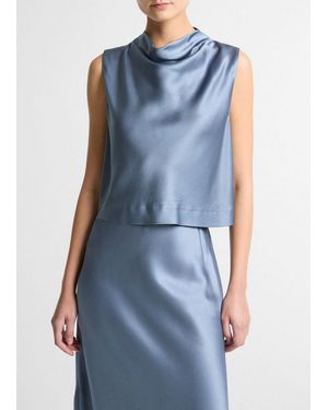 Vince Satin Cropped Cowl-Neck Top - Blue