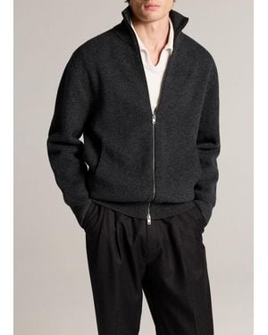 Vince Double Airspun Merino Wool-Blend Zip Cardigan - Black