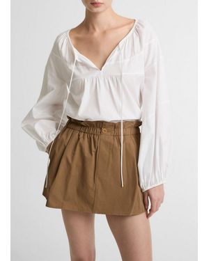 Vince Shirred Cotton Tie-Neck Blouse - White