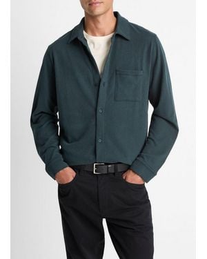 Vince Sueded Cotton Jersey Button-Front Shirt - Blue