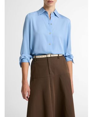 Vince Stretch-Silk Button-Front Blouse - Blue