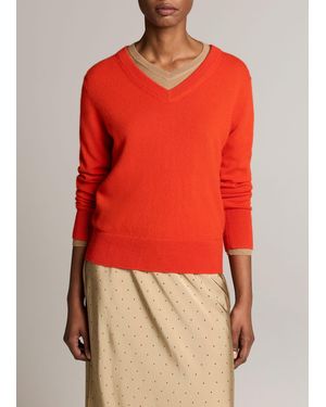 Vince Cashmere Casual V-Neck Sweater - Red