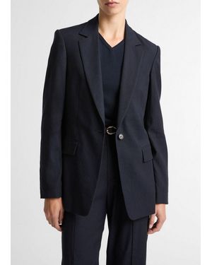 Vince Linen Blend Single Breasted Blazer - Blue