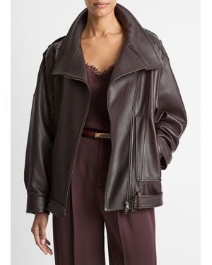 Vince Leather Oversized Biker Jacket - Black