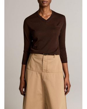 Vince Cashmere-Silk Pocket V-Neck Sweater - Brown