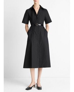 Vince Cotton Short-Sleeve Shirt Dress - Black