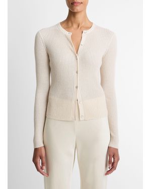 Vince Ribbed Cashmere-Silk Cardigan - White