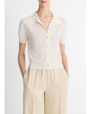 Vince Wool-Blend Collared Button-Front Sweater - Natural