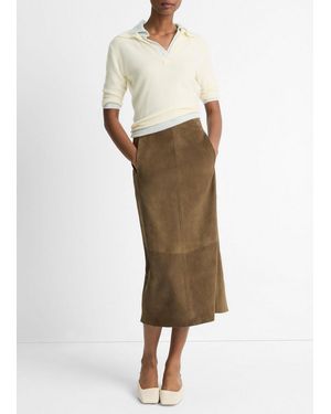 Vince Suede Slim Midi Skirt - Natural