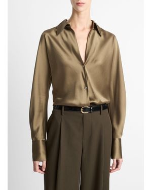 Vince Silk Bias Long-Sleeve Blouse - Green