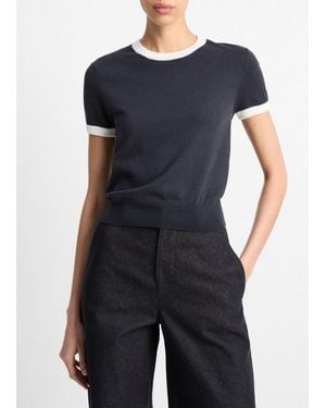 Vince Cotton Ringer Jumper T-Shirt - Blue