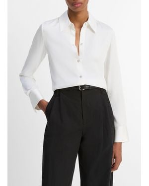 Vince Silk-Blend Slim Button-Front Blouse - White