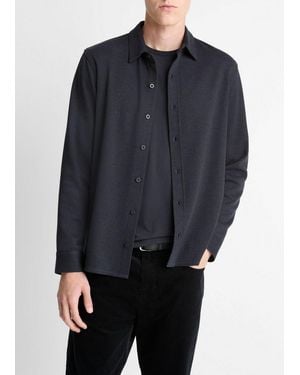 Vince Herringbone Cotton-Blend Button-Front Shirt - Blue