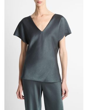 Vince Satin V-Neck Blouse - Grey