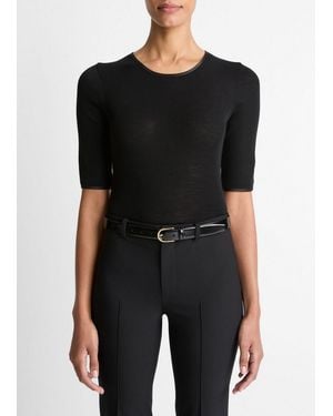 Vince Satin-Trim Wool Elbow-Sleeve T-Shirt - Black