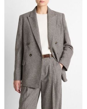 Vince Plaid Wool-Blend Double-Breasted Blazer - Grey