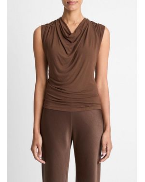 Vince Jersey Draped Cowl-Neck Top - Brown