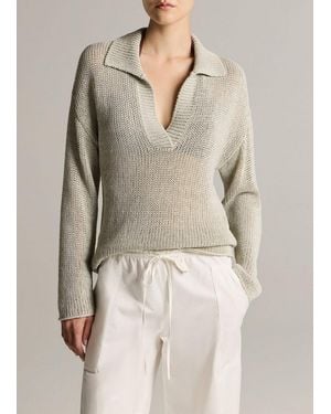 Vince Italian Coated Cotton-Blend Polo Jumper - Natural
