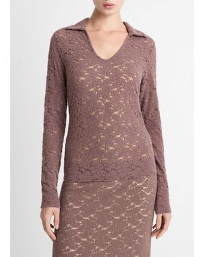 Vince Lace Long-Sleeve Polo Top - Purple
