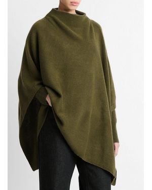 Vince Merino Wool-Cashmere Funnel-Neck Poncho - Green