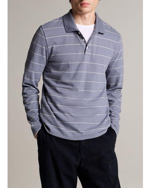 Vince Striped Cotton-Blend Long-Sleeve Polo Shirt - Blue