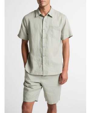 Vince Linen Short-Sleeve Shirt - Grey