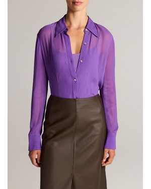 Vince Sheer Crinkled Chiffon Blouse - Purple