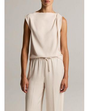 Vince Crepe Draped-Shoulder Sleeveless Top - Natural