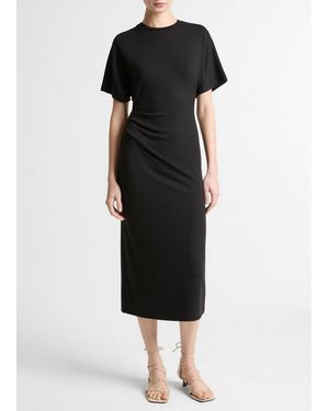 Vince Ruched-Side Knit Short-Sleeve Dress - Black
