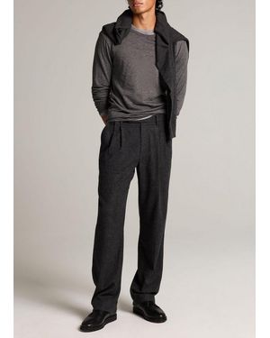 Vince Louie Relaxed Aiken Plaid Wool-Blend Double-Pleated Trouser - Black