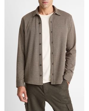 Vince Houndstooth Cotton-Blend Button-Front Shirt - Brown