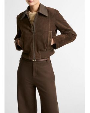 Vince Suede Shrunken Bomber Jacket - Brown