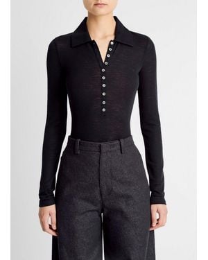 Vince Wool Long-Sleeve Polo Top - Blue