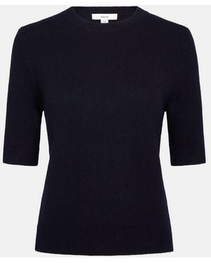 Vince Wool-Cashmere Short-Sleeve Sweater - Blue