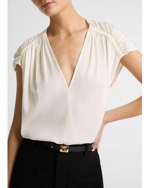 Vince Stretch-Silk Gathered Cap-Sleeve Blouse - White