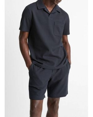 Vince Seersucker-Knit Stretch-Cotton Short-Sleeve Johnny-Collar Shirt - Black