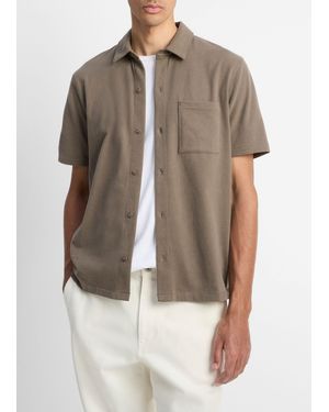 Vince Sueded Cotton Jersey Button-Front Shirt - Brown