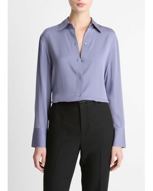 Vince Stretch-Silk Button-Front Blouse - Blue