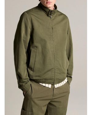 Vince Italian Cotton-Linen Band-Collar Bomber Jacket - Green