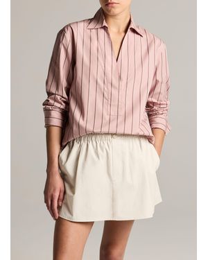 Vince Striped Cotton Relaxed Popover Shirt - Pink