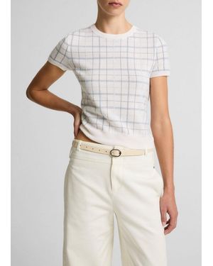 Vince Plaid Cashmere-Blend Short-Sleeve Jumper - White