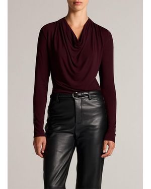 Vince Jersey Draped Cowl-Neck Long-Sleeve Top - Red