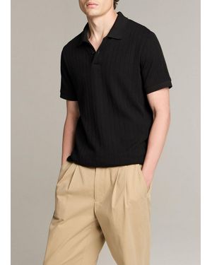 Vince Drop-Needle Stripe Pima Cotton Polo Shirt - Black