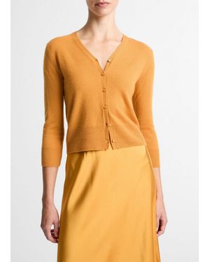 Vince Cashmere-Silk V-Neck Cardigan - Orange