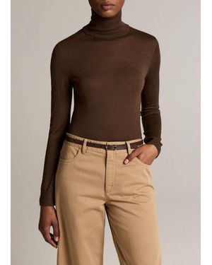 Vince Cashmere-Silk Slim Turtleneck Sweater - Brown