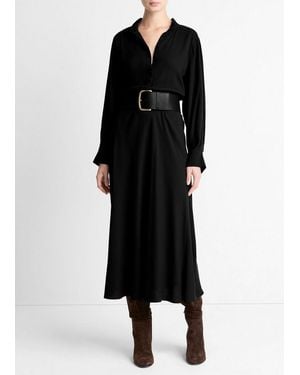 Vince Crepe Collar-Stand Shirt Dress - Black