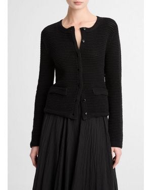 Vince Italian Cotton Crochet Cardigan - Black
