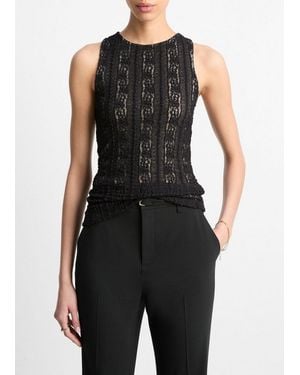 Vince Smocked Lace Shell - Black