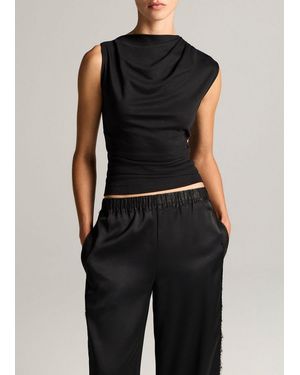 Vince Pima Cotton Draped Sleeveless Top - Black